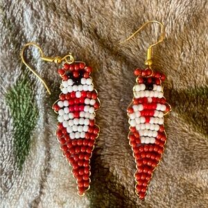 Handcrafted Red and White Beaded Earrings